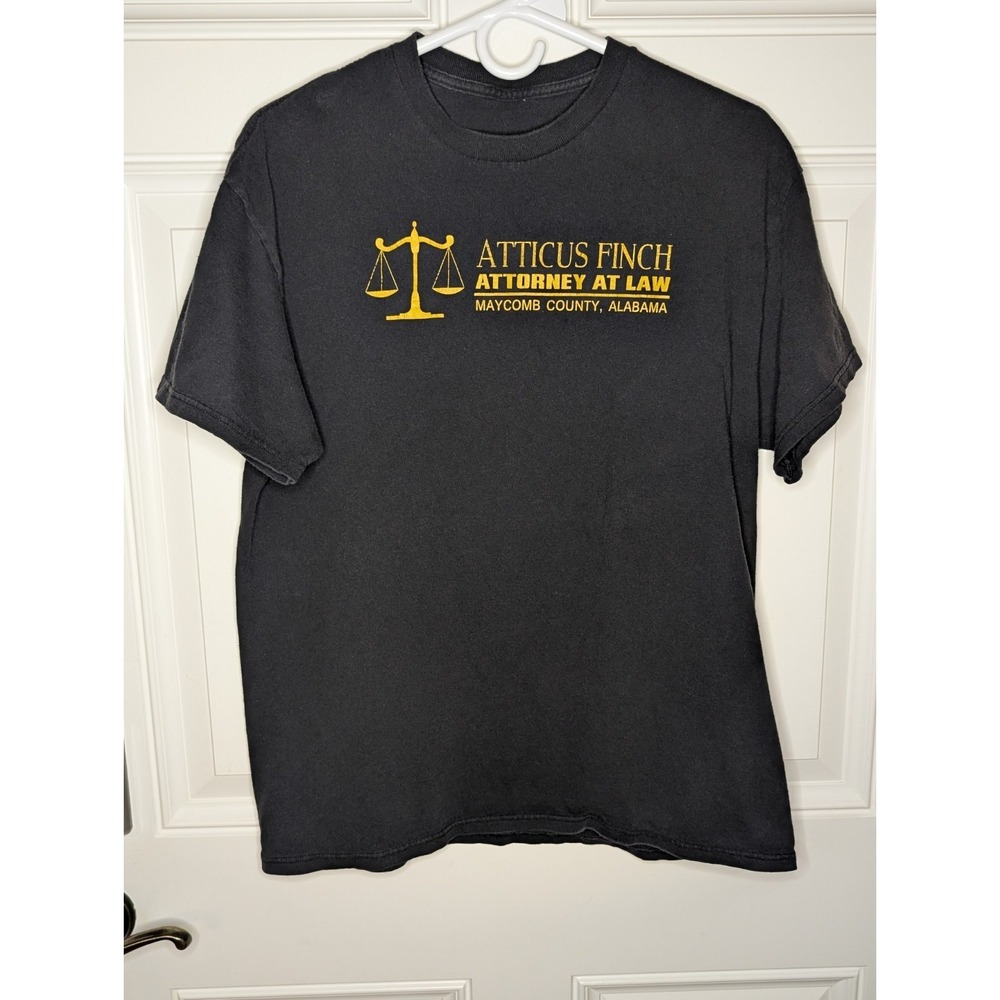 Atticus Finch Attorney At Law Mockingbird Cotton Men's Blk T-Shirt Size Medium